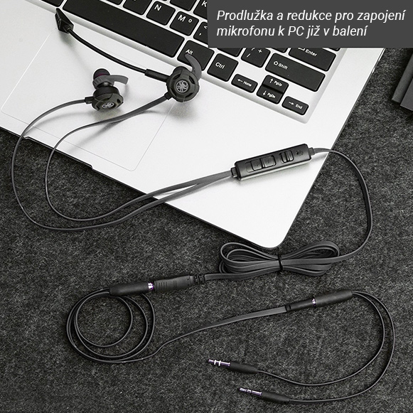 Sluchátka do uší k pc počítači mobilu s dlouhým plochým sťíněným kabelem.